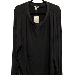 Ee:some Pullover Top Size Large Ribbed Neck Long Sleeve Washed Black Relaxed NEW